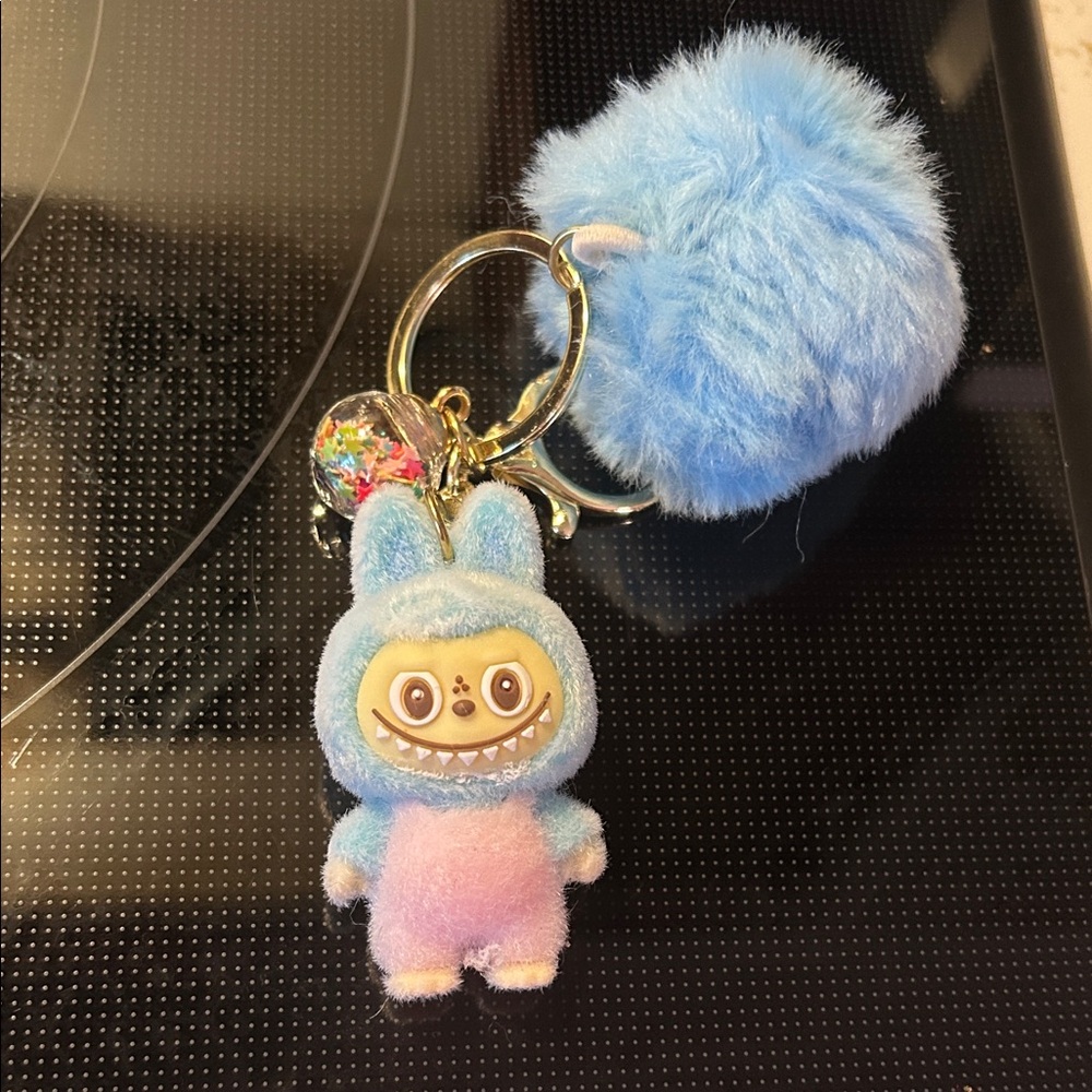Adorable Blue and Pink Plush Labubu  monster Keychain